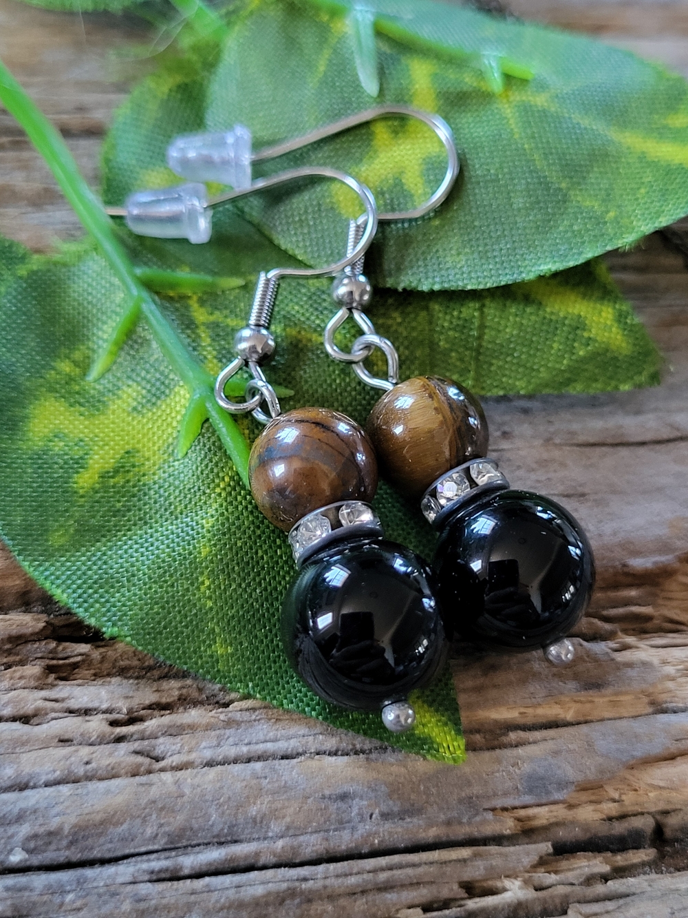 Black and Brown Bead Dangle Earrings